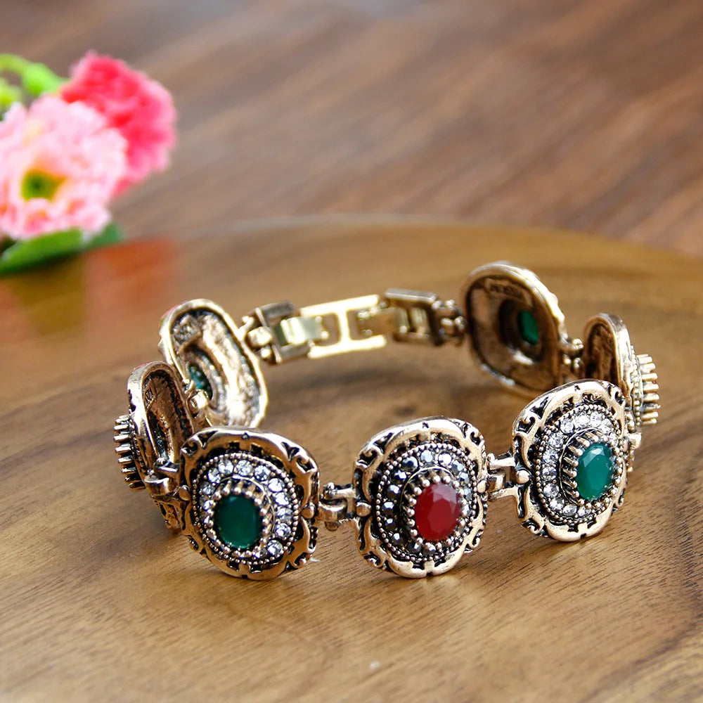 Sunspicems Vintage Bracelet Antique Gray Crystal Bohemia Ethnic Wedding Jewelry