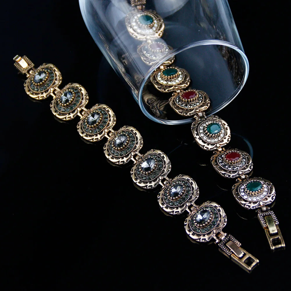 Sunspicems Vintage Bracelet Antique Gray Crystal Bohemia Ethnic Wedding Jewelry