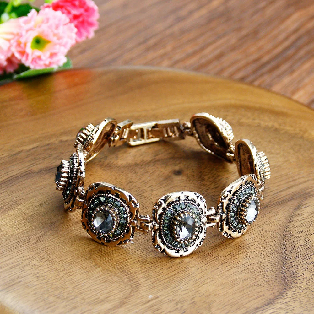 Sunspicems Vintage Bracelet Antique Gray Crystal Bohemia Ethnic Wedding Jewelry
