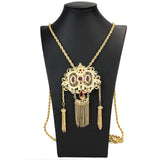 Sunspicems 18k Golden Algeria Wedding Necklace Caftan Kravash Pendant Chain