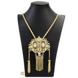 Sunspicems 18k Golden Algeria Wedding Necklace Caftan Kravash Pendant Chain