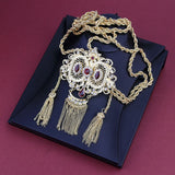 Sunspicems 18k Golden Algeria Wedding Necklace Caftan Kravash Pendant Chain