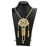 Sunspicems 18k Golden Algeria Wedding Necklace Caftan Kravash Pendant Chain