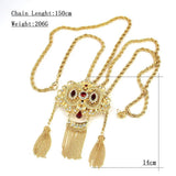Sunspicems 18k Golden Algeria Wedding Necklace Caftan Kravash Pendant Chain