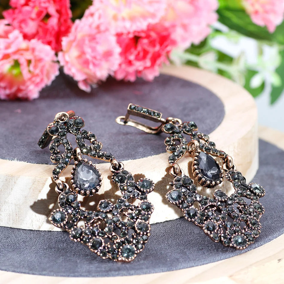 Vintage Bangle Earring Set Antique Gray Stone Indian Jewelry