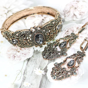 Vintage Bangle Earring Set Antique Gray Stone Indian Jewelry