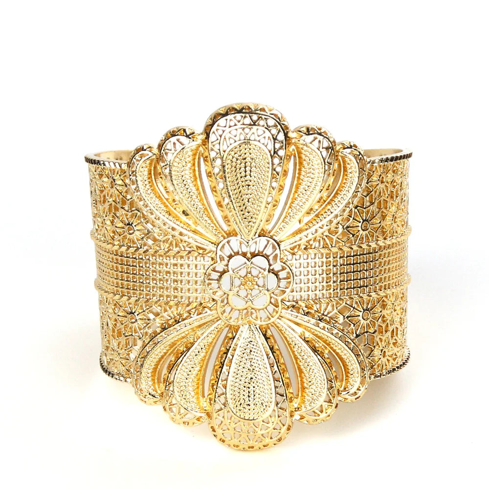 Sunspicems Vintage Bangle Cuff Bracelet For Women 18k Wide Bracelet
