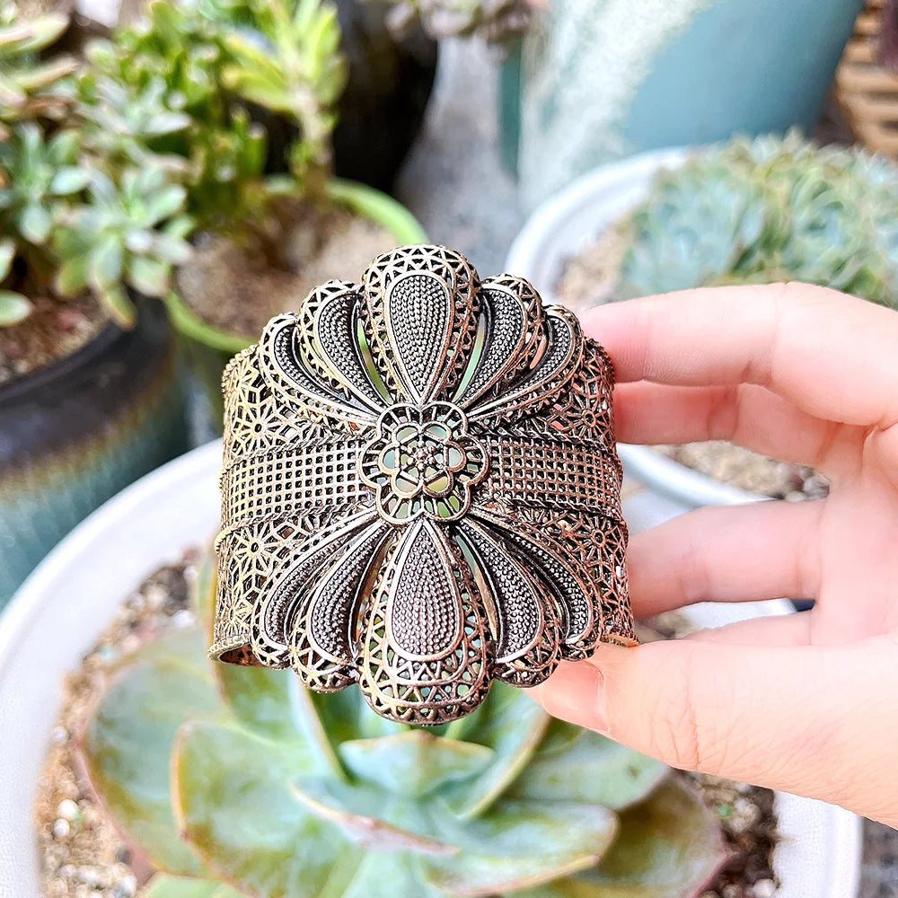 Sunspicems Vintage Bangle Cuff Bracelet For Women 18k Wide Bracelet