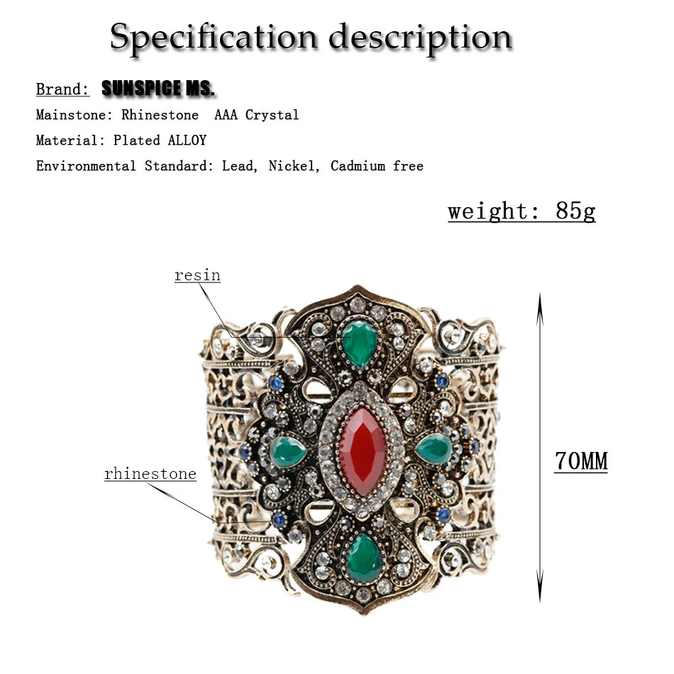 Vintage Resin Cuff Bracelet Indian Women Retro Jewelry Bridal Gift