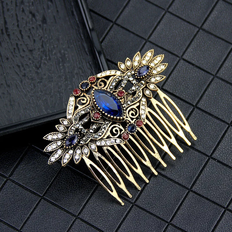 Vintage Boho Resin Hair Comb Flower Headdress Antique Bride Jewelry Gift