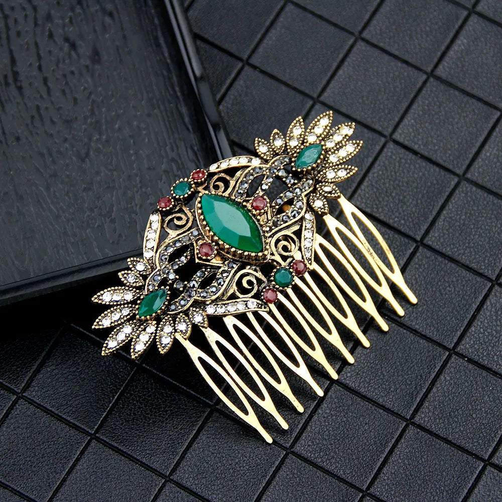 Vintage Boho Resin Hair Comb Flower Headdress Antique Bride Jewelry Gift