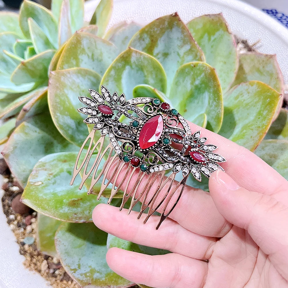 Vintage Boho Resin Hair Comb Flower Headdress Antique Bride Jewelry Gift