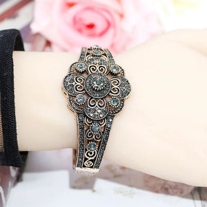 Vintage Gray Rhinestone Bangle Cuff Bracelet Antique Arabic Bride Wedding Jewelr
