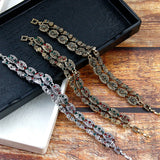 Vintage Indian Double Chain Bracelet Antique Silver Flower Wedding Jewelry