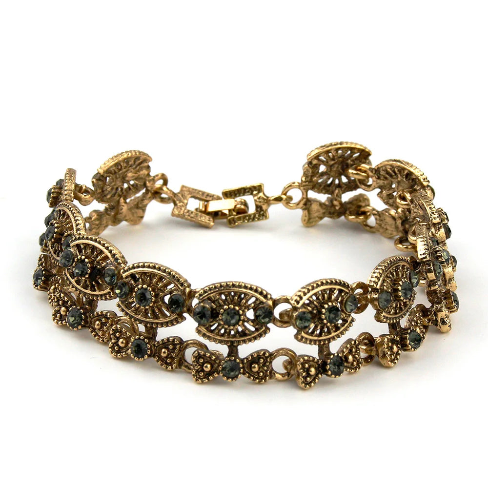 Vintage Indian Double Chain Bracelet Antique Silver Flower Wedding Jewelry