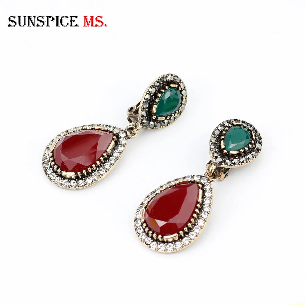 Sunspicems Vintage Clip Earring Indian Women Drop Earring Female Wedding Jewelry