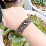 Sunspicems Vintage Cuff Bracelet Bohemia Women Crystal Bangle Gray Rhinestone
