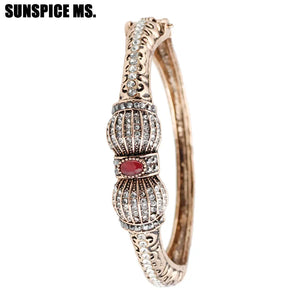 Vintage Women Bangle Green Crystal Thin Bracelet Indian Flower Bangle