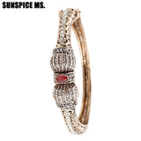 Vintage Women Bangle Green Crystal Thin Bracelet Indian Flower Bangle