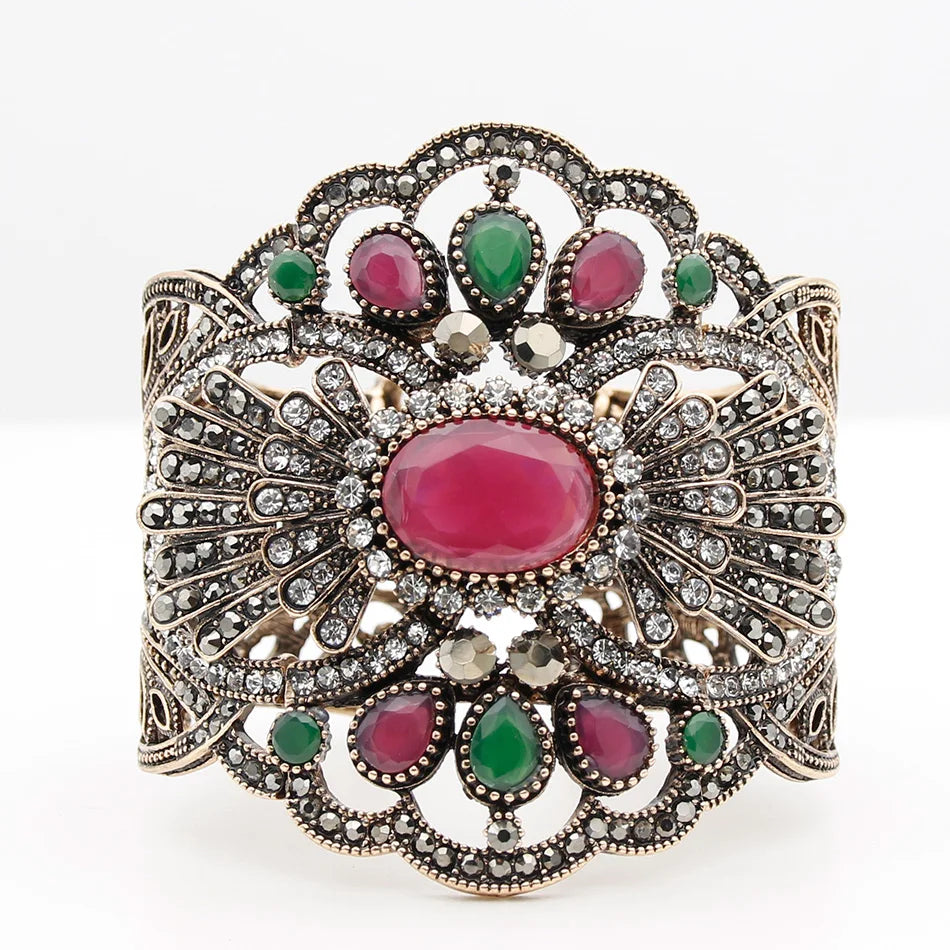 Vintage Women Bracelet Big Bangle Antique Resin Cuff Bracelet