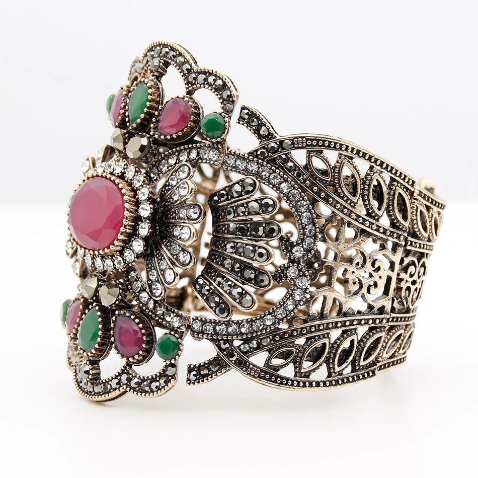 Vintage Women Bracelet Big Bangle Antique Resin Cuff Bracelet