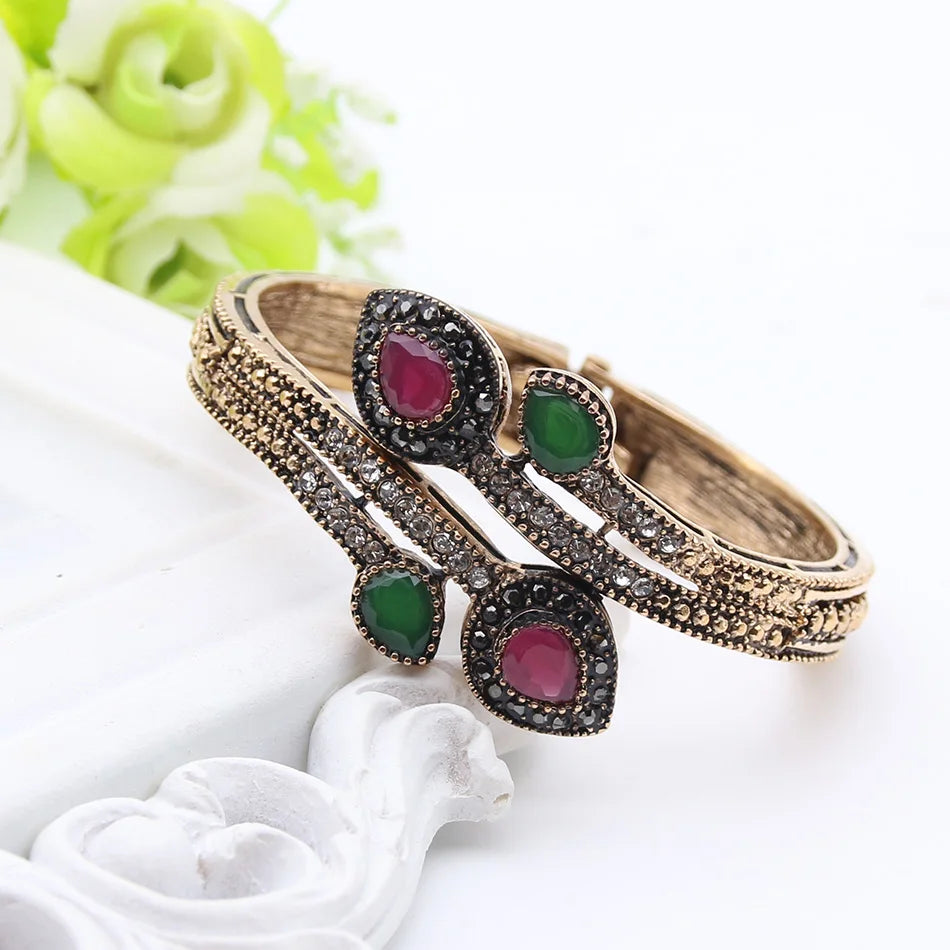 Vintage Heart Cuff Bangle Arabic Bride Wedding Jewelry Pulseiras Feminino