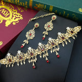 Sunspipcems Morocco Bride Jewelry Set Crystal Earring Choker Necklace Hair Chain