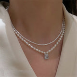 Natural Pearl Double Necklace Pearl Pendant Women's Necklace Party Gift