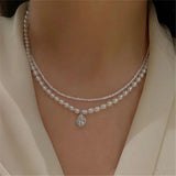 Natural Pearl Double Necklace Pearl Pendant Women's Necklace Party Gift