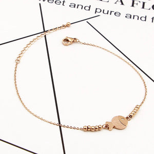 Zircon Eyes Fish Anklet Titanium Steel Rose Colors Woman Kids Gift