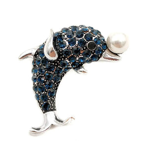 Crystal Dolphin Brooches Silver Tone Dark Animal Jewelry