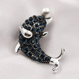 Crystal Dolphin Brooches Silver Tone Dark Animal Jewelry