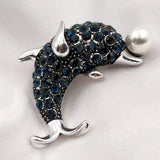 Crystal Dolphin Brooches Silver Tone Dark Animal Jewelry