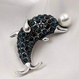 Crystal Dolphin Brooches Silver Tone Dark Animal Jewelry