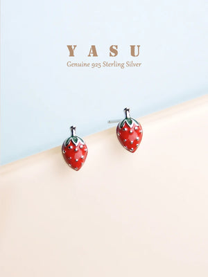 925 Silver Strawberry Stud Earrings Women Student Party Jewelry