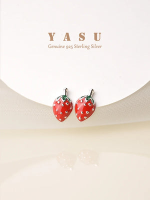 925 Silver Strawberry Stud Earrings Women Student Party Jewelry