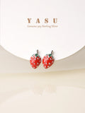925 Silver Strawberry Stud Earrings Women Student Party Jewelry