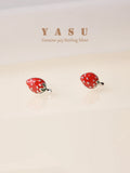 925 Silver Strawberry Stud Earrings Women Student Party Jewelry