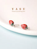 925 Silver Strawberry Stud Earrings Women Student Party Jewelry