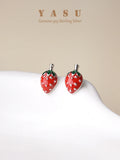 925 Silver Strawberry Stud Earrings Women Student Party Jewelry