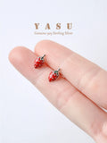 925 Silver Strawberry Stud Earrings Women Student Party Jewelry