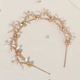 Fairy Tiara Rhinestone Pearl Headband Metal Leaves Hair Hoop