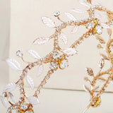 Fairy Tiara Rhinestone Pearl Headband Metal Leaves Hair Hoop