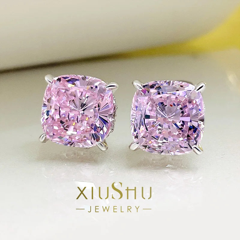 5-Carat Pink Diamond Earrings High Carbon Diamond Big Face Earrings