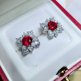 Artificial Pigeon Blood Ruby Earrings 925 Sterling Silver