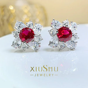 Artificial Pigeon Blood Ruby Earrings 925 Sterling Silver