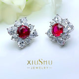 Artificial Pigeon Blood Ruby Earrings 925 Sterling Silver