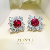 Artificial Pigeon Blood Ruby Earrings 925 Sterling Silver