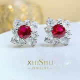 Artificial Pigeon Blood Ruby Earrings 925 Sterling Silver
