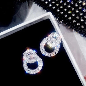 925 Sterling Silver Zircon Earrings Double Circle Micro-set Round Pendientes